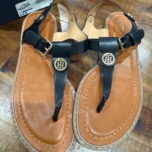 Tommy Hilfiger Black and Tan Sandals